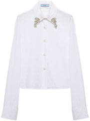 Prada Women Camicia Boxy In Popeline Ricamata