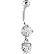 16G Solid 14k White Gold Cubic Zirconia Solitaire Round Heart Dangle Belly Ring
