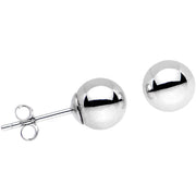 Solid 14K White Gold 6mm BALL Stud Earrings