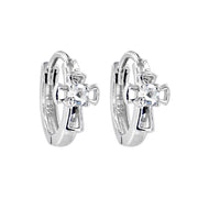 Sterling Silver Cubic Zirconia CROSS Huggy Hoop Earrings