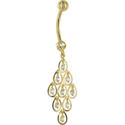 16G Solid 14K Yellow Gold TEARDROP CHANDELIER Cubic Zirconia Belly Ring