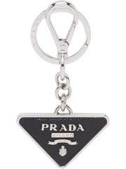 Prada Men Saffiano Leather And Metal Keychain