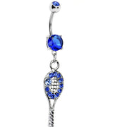Sapphire Blue Cubic Zirconia Tennis Racket Belly Ring