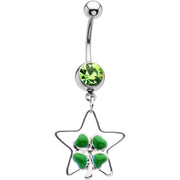 Peridot Green Gem Hollow Star Clover Belly Ring