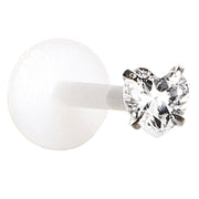 16 G 3/8 Clear 3mm CZ Heart Labret Monroe