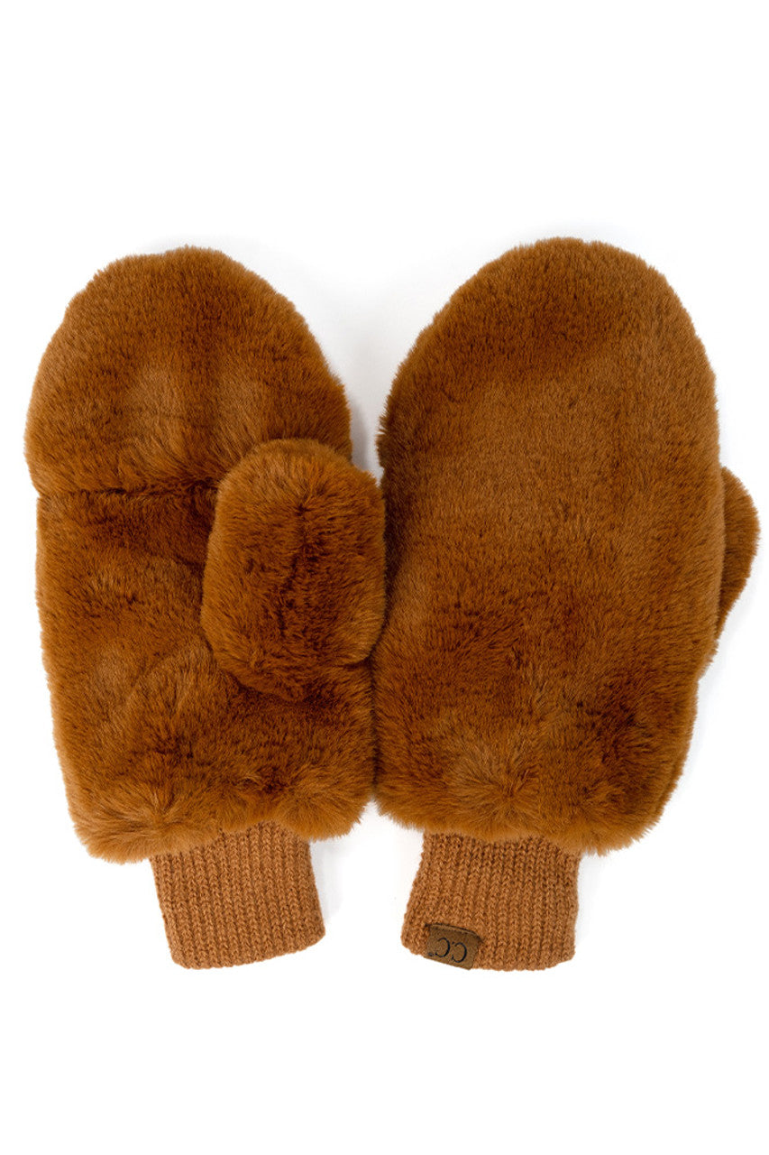 C.C Women's Faux Fur Pop Top Mittens Gloves Shepherd Lining