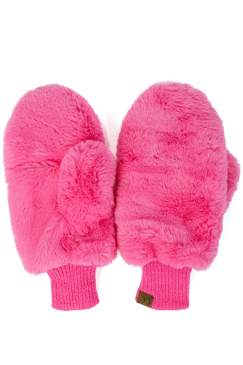 C.C Women's Faux Fur Pop Top Mittens Gloves Shepherd Lining