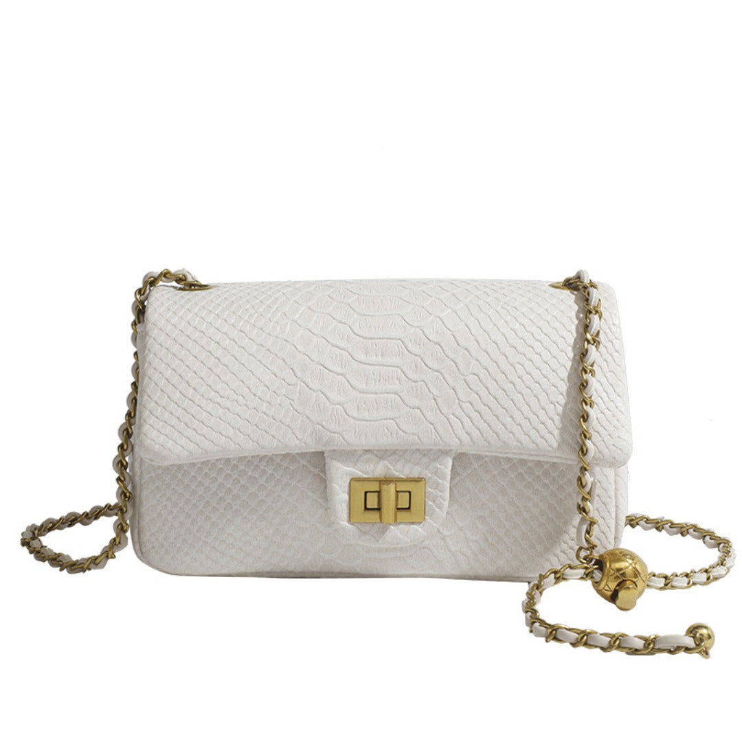 Small square crossbody purse, chain shoulder bag, fashionable snake pattern crossbody small square bag