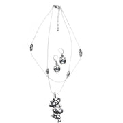 Silver Tone Designer Mosaic Pendant Necklace and Earring Set