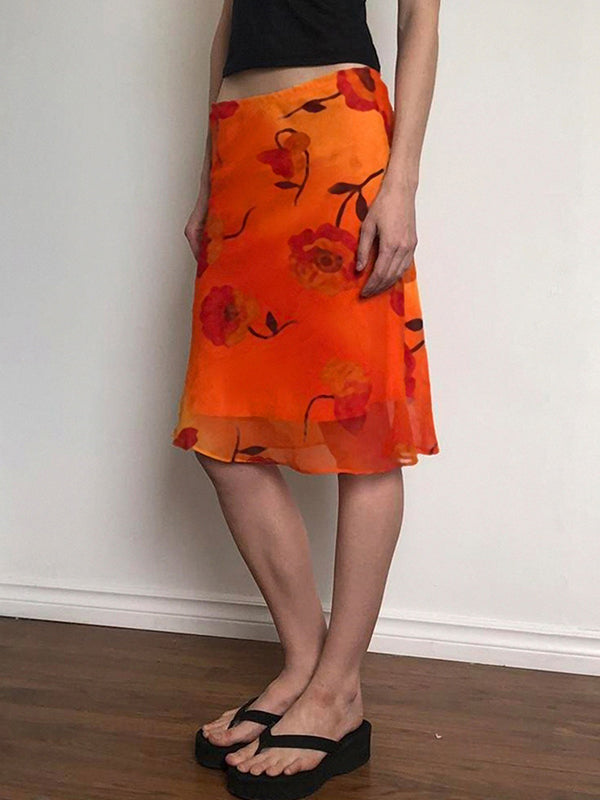 Vintage Floral Print Maxi Skirt