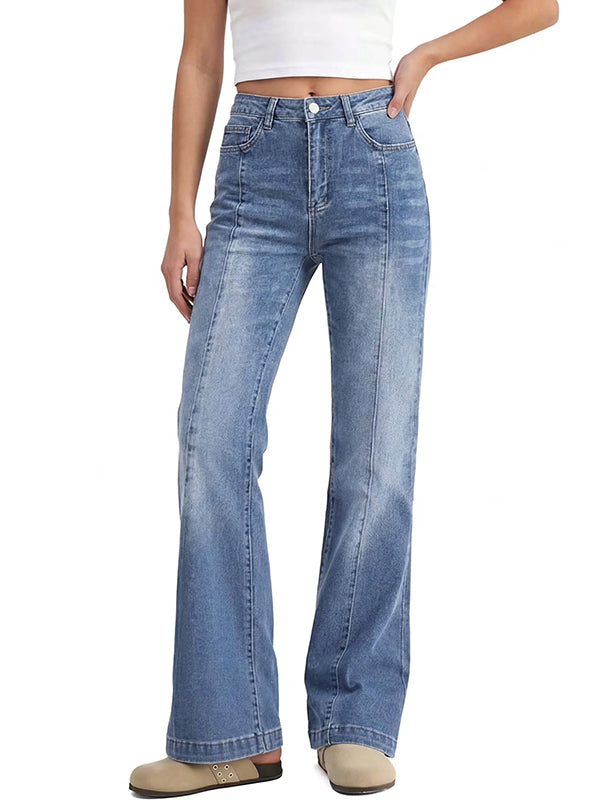 Women's Mid-High Waist Stretchy Flare Bell Bottoms Jeans