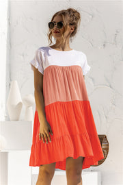 Robe-chemise bébé ample à manches courtes et blocs de couleur pour femme 