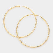 Women's 3.2" Textured Metal Hoop Clip on Earrings