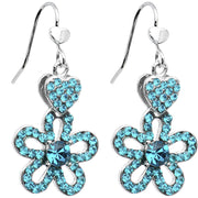 Illustrious Aqua Crystal Heart and Posy Flower Earrings