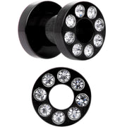 4G Black Anodized Clear Gem Go Glam Screw Fit Tunnel Plug Set