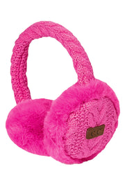 C.C Cable Knit Faux Fur Earmuff - Hot Pink
