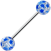 Blue Glitter Star Barbell Tongue Ring