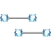 Aqua Cubic Zirconia Front Gem Nipple Barbell Set
