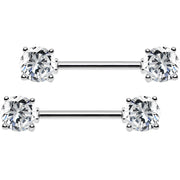 14G 9/16 Clear CZ Gem Barbell Nipple Ring Set