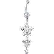 Clear Gem Duet Flowers Belly Ring