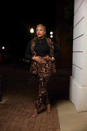 Animal Print Trousers with Gold Buttons