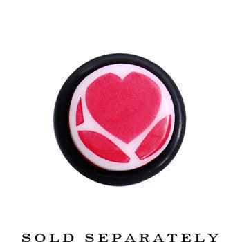6G White Red Heart Acrylic Ear Taper