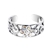 Sterling Silver 925 Aurora CZ Scroll Flower Toe Ring