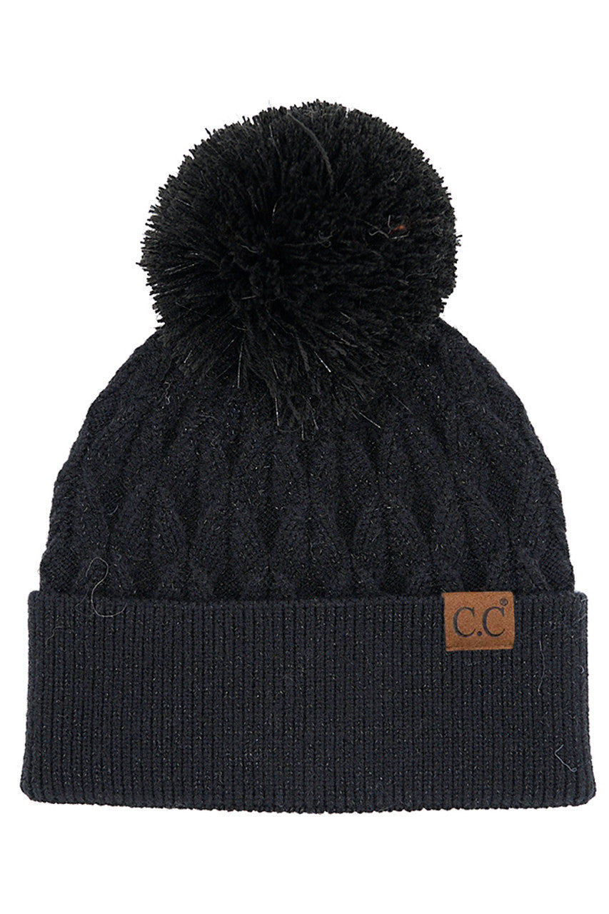 C.C Lurex Cable Pom Beanie