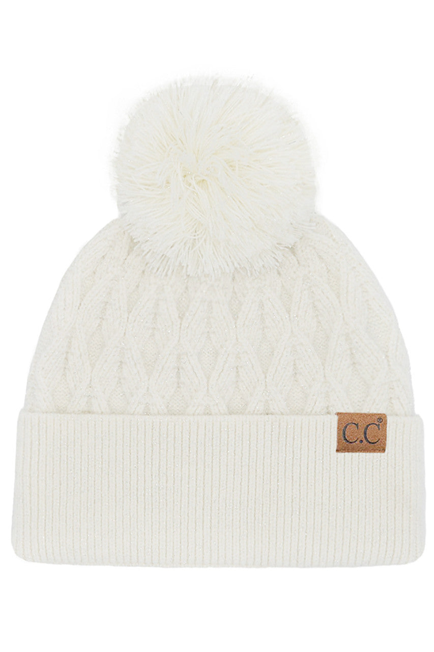 C.C Lurex Cable Pom Beanie