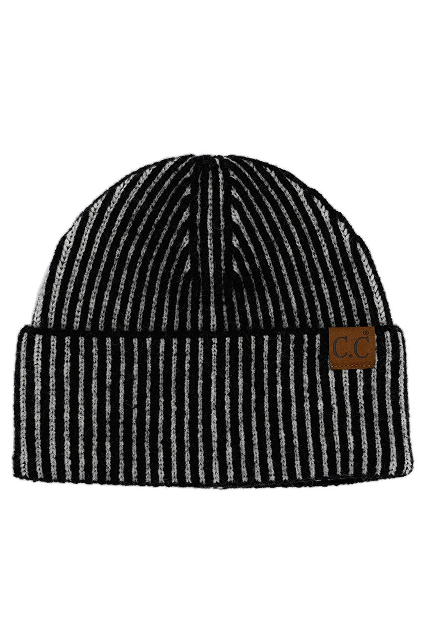 C.C Contrast Color Stripes Cuff Beanie