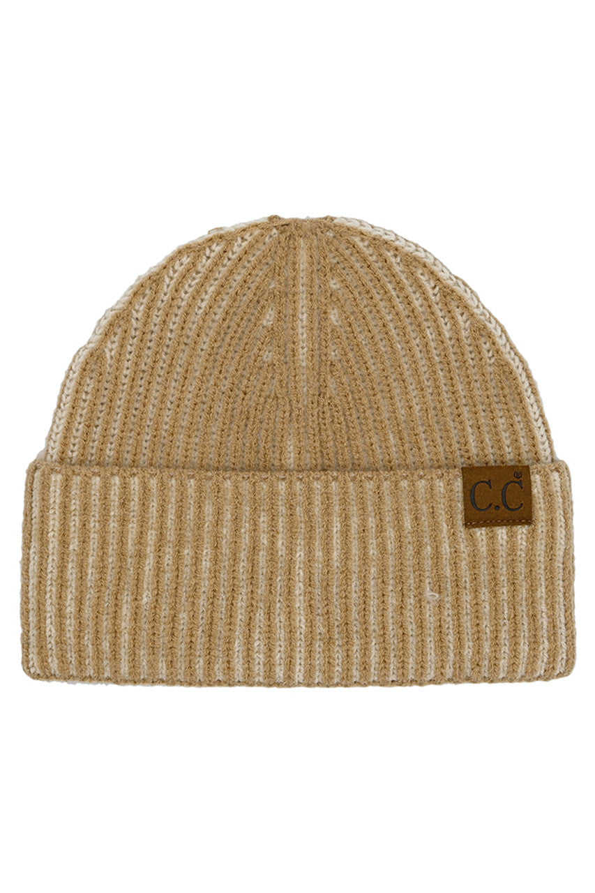 C.C Contrast Color Stripes Cuff Beanie