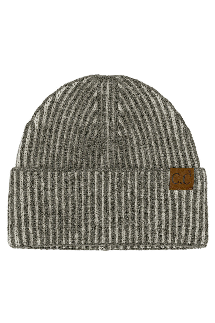 C.C Contrast Color Stripes Cuff Beanie