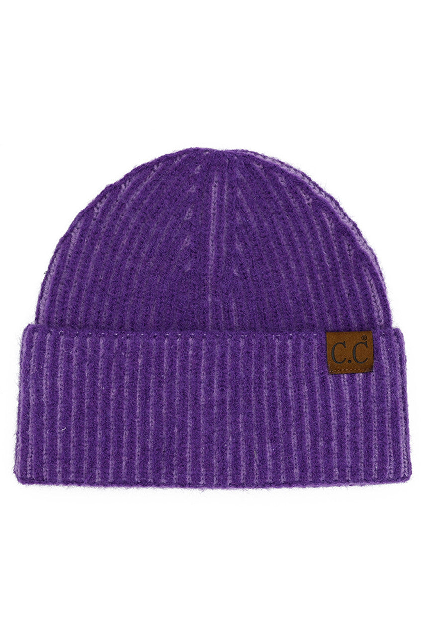 C.C Contrast Color Stripes Cuff Beanie