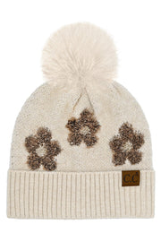 C.C Daisy Pattern Beanie with Pom