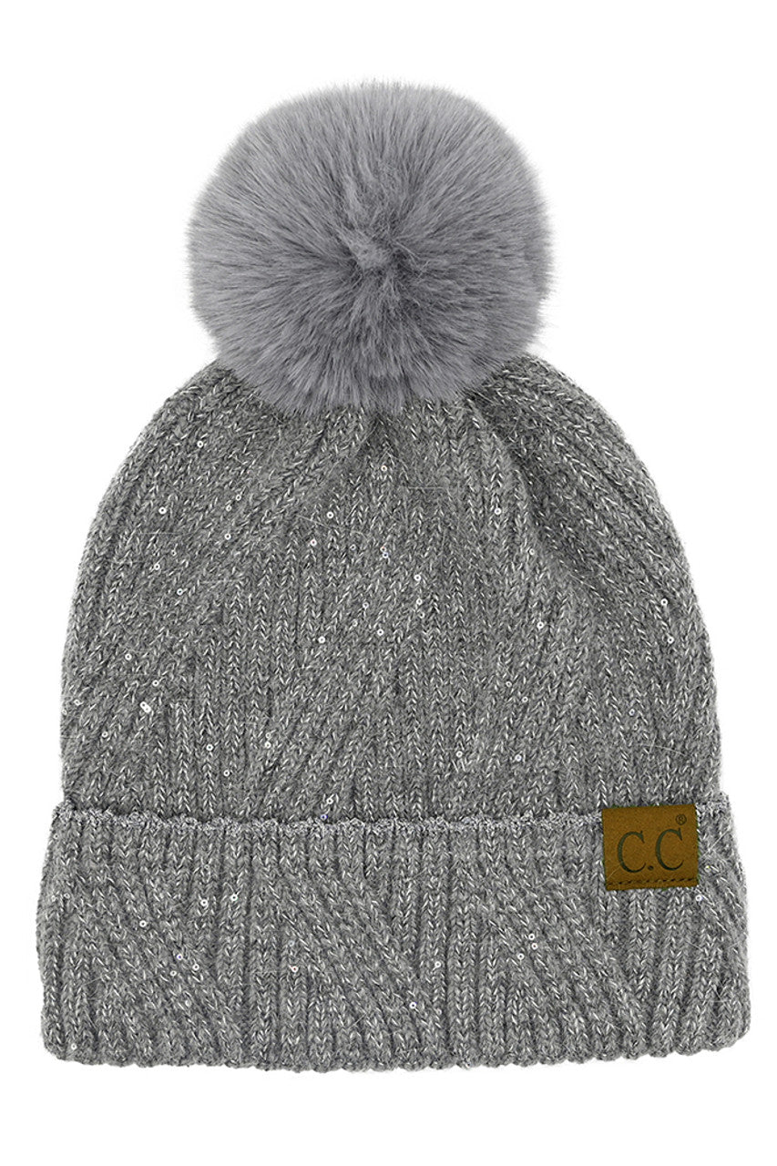 C.C Sequin with Pom Beanie