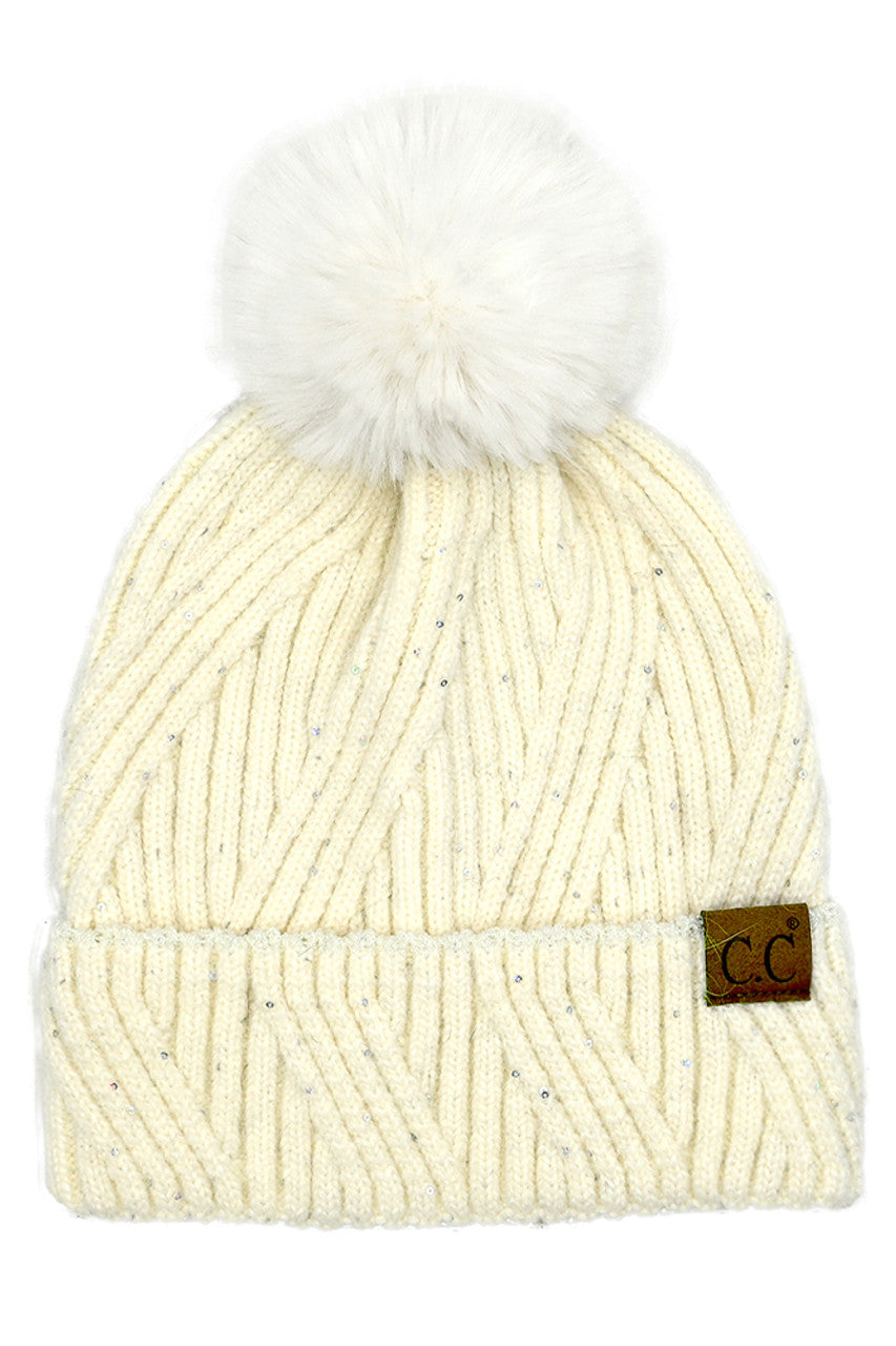 C.C Sequin with Pom Beanie