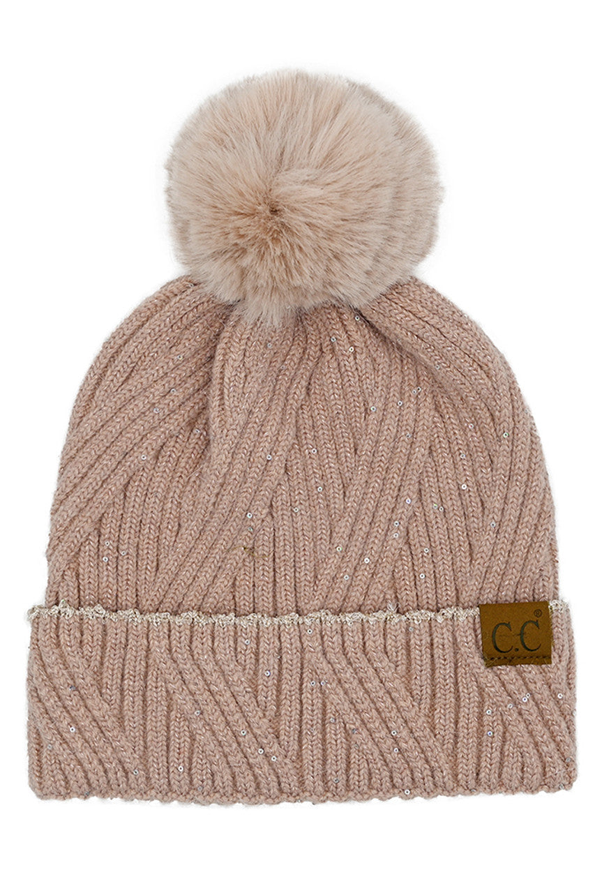 C.C Sequin with Pom Beanie