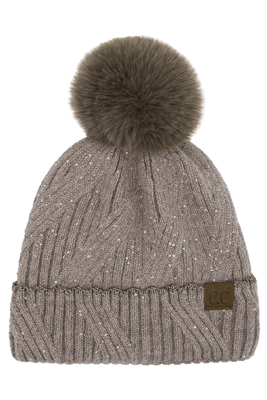 C.C Sequin with Pom Beanie