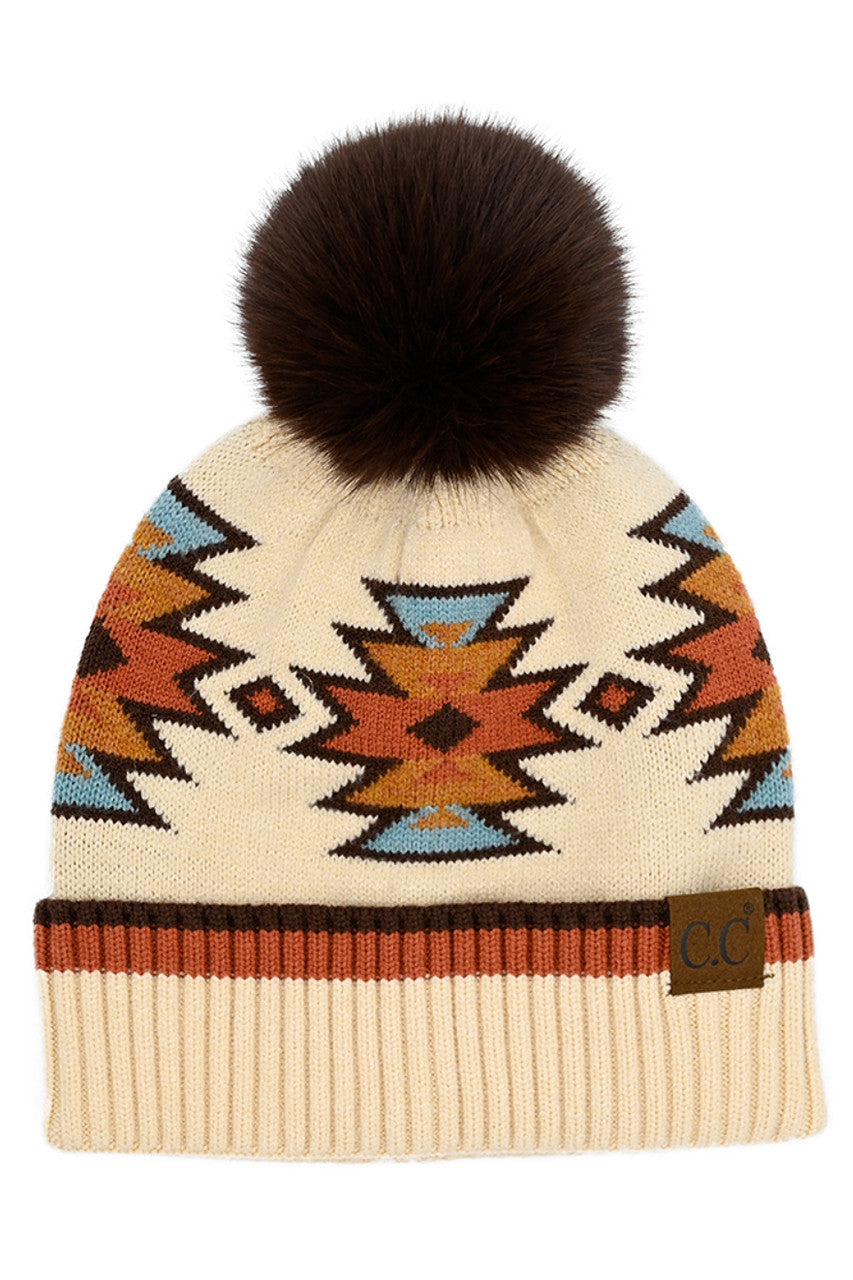 C.C Southwest Pattern Pom Beanie
