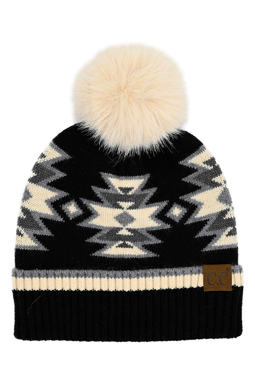 C.C Southwest Pattern Pom Beanie