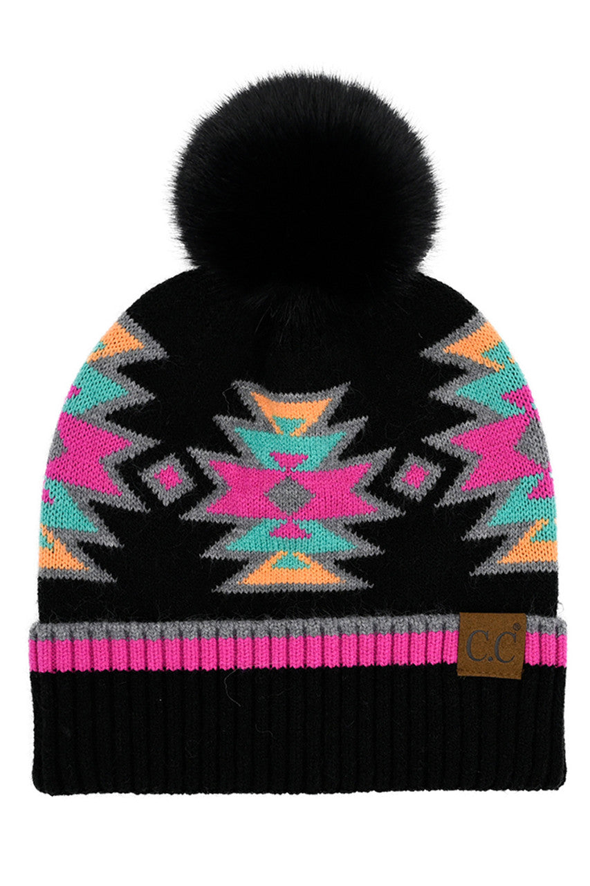 C.C Southwest Pattern Pom Beanie