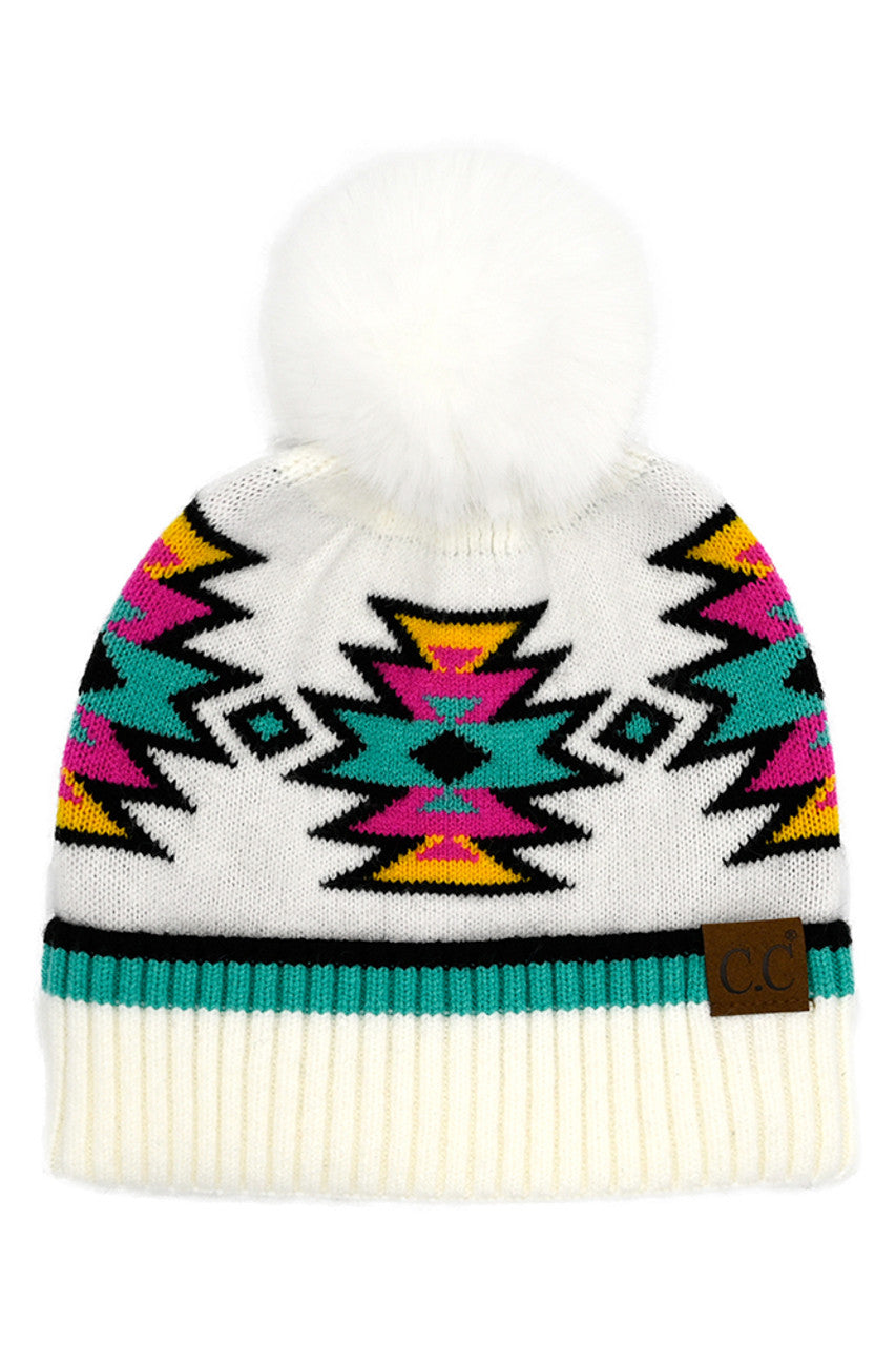 C.C Southwest Pattern Pom Beanie