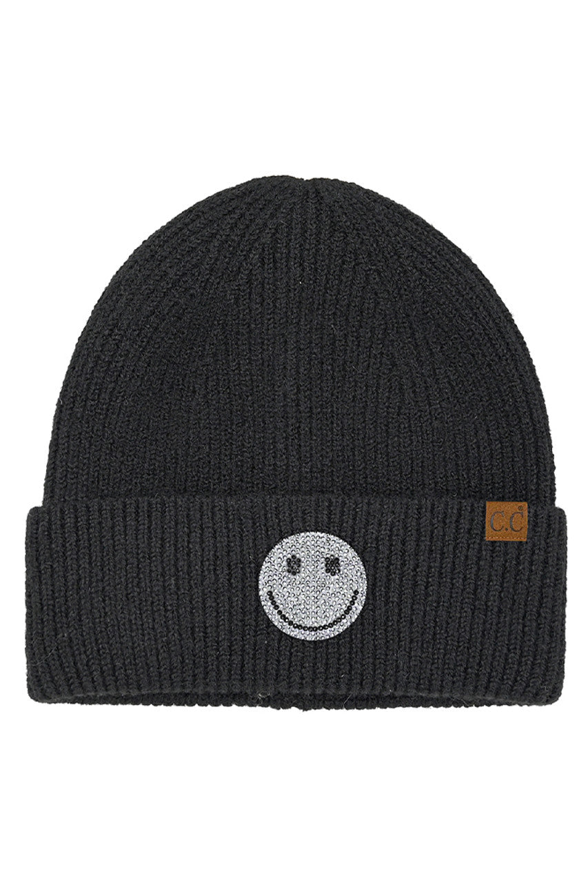 C.C Smile Face Rhinestone Beanie