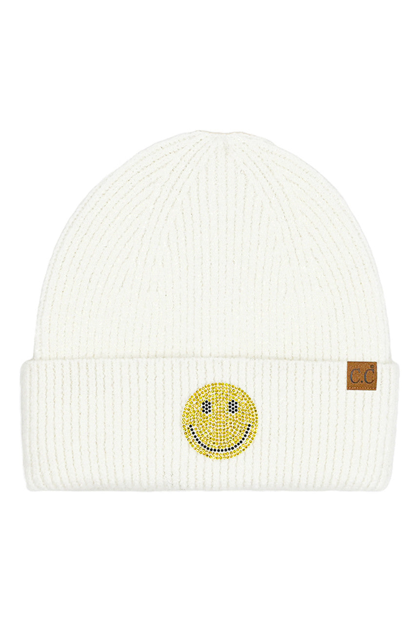 C.C Smile Face Rhinestone Beanie