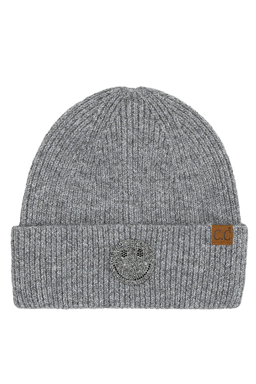 C.C Smile Face Rhinestone Beanie