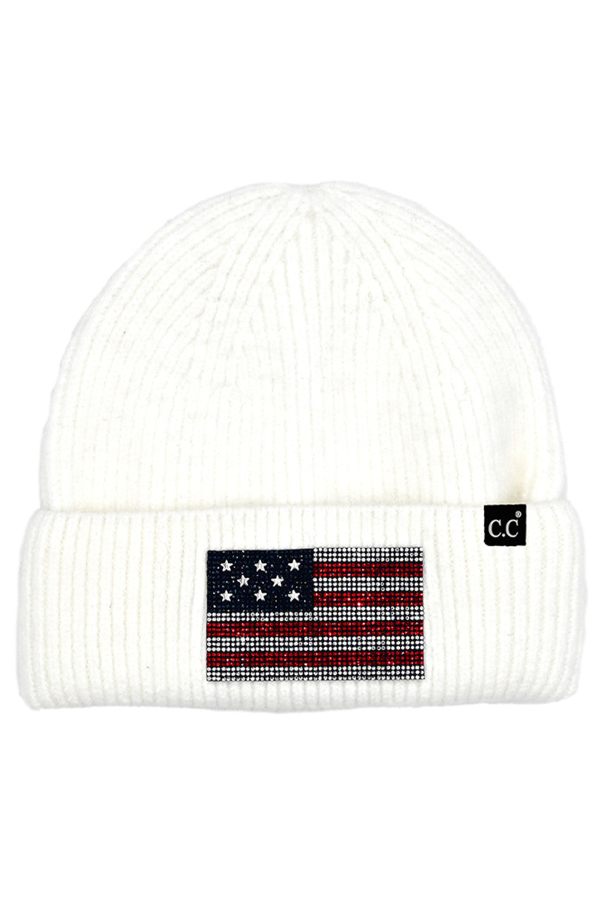 C.C Women's American Flag Rhinestone Beanie 4th of July