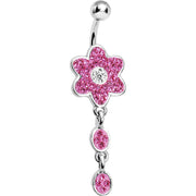 Pink CZ Flower Drop Belly Ring