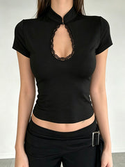 Fitted Drop-Neck Top Short Sleeve