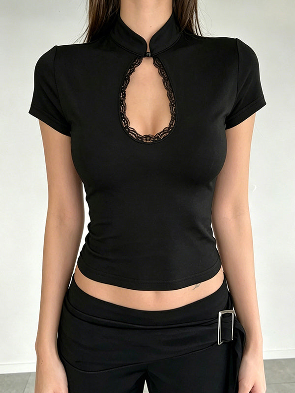 Fitted Drop-Neck Top Short Sleeve