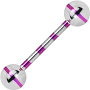 Silver Purple Striped Titanium Barbell Tongue Ring